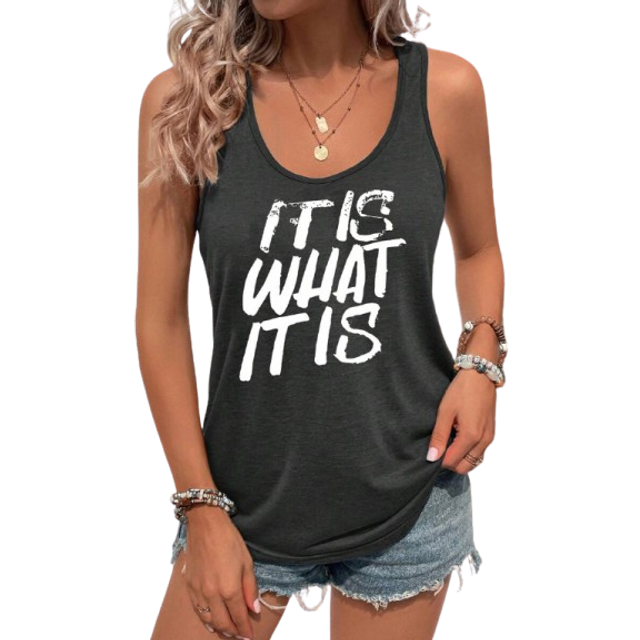 INAWLY Women&#39;s Sleeveless Tank Top With Printed Slogan IT IS WHAT IT IS Graphic Tees Women Tops