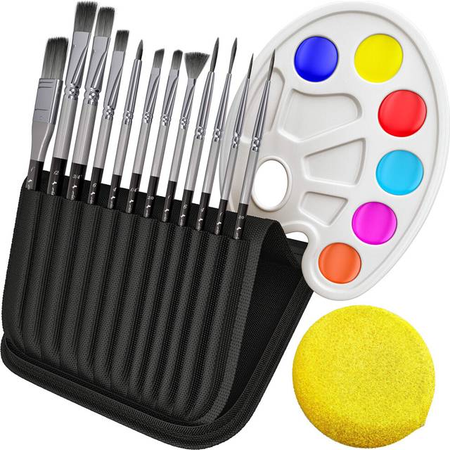 Pro Paint Brushes Set for Acrylic  Oil  Watercolor  Face and Body Painting  Synthetic Nylon Tips  Set of 10  White 12  Black