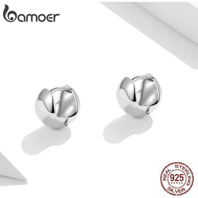(silver, A) BAMOER 925 Sterling Silver Simple Buckle Earrings Romantic Mirror Polishing Earrings for Women Fine Jewelry