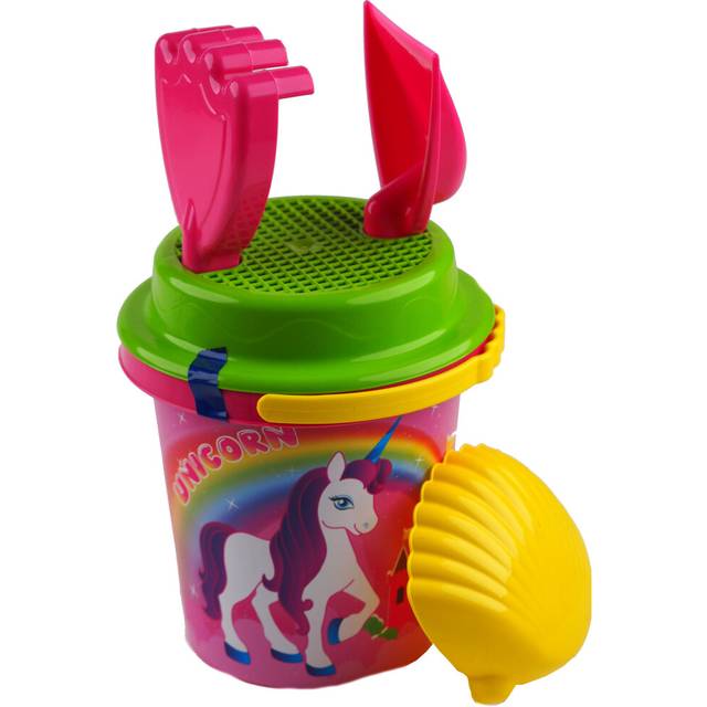 Unicorn Beach Bucket And Spade 5 Piece Set - With Rake Sieve Sand Mould