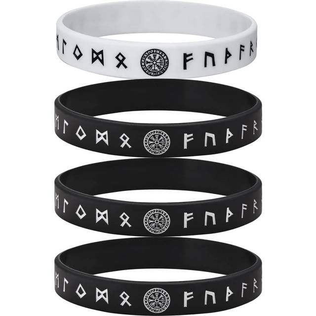 (BS131BBBW1 4PCS) 12mm Silicone Bracelet for Mens Nordic Viking Soft Rubber Silicone Wristband