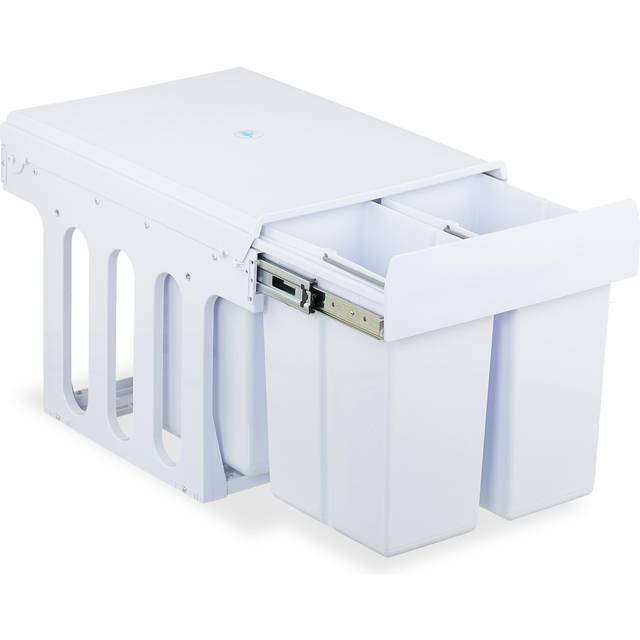 Relaxdays - Pull Out Kitchen Bin, 4 Compartments, 4 x 8L, 35.1x34.3x48 cm, for Cupboard, Built-In Rubbish Disposal, White