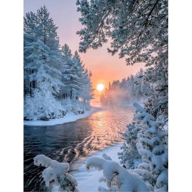 (as the picture, Full Round 30x40cm) 5d Diamond Embroidery Winter Woods Landscape Diamond Painting View Picture Of Rhinestone Diamond Mosaic Pattern C