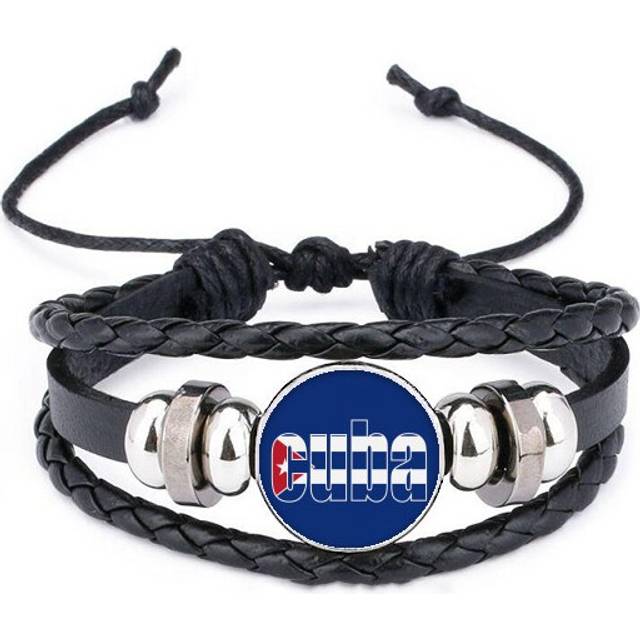 cuba country flag name bracelet braided leather woven wristband