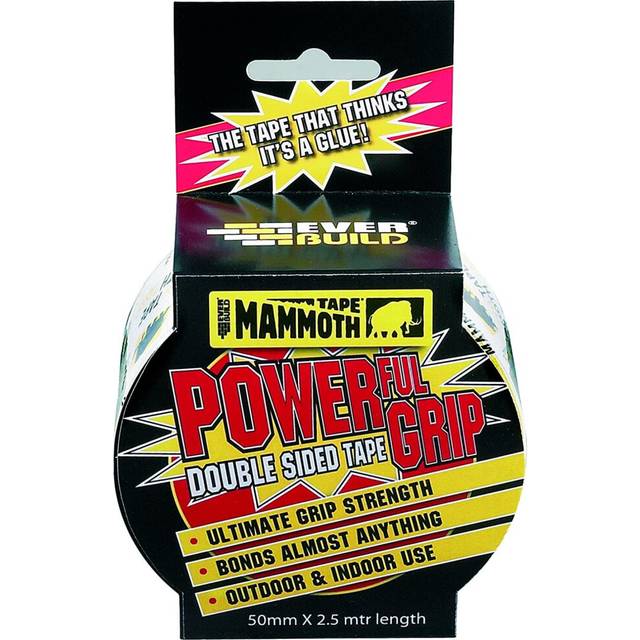 Everbuild Mammoth Powerful Grip Tape, Reinforced Double Sided Tape, Clear, 50 mm x 2.5 m