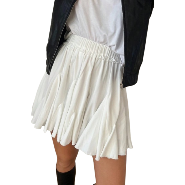 Siren Gaze Women White Ruffled Hem Mini Skirt, High Waisted Pleated Skirt, Sexy Ballet Tutu Skirt, Party Wear, Streetwear, Summer/Fall Women Skirts,White Skirt,W