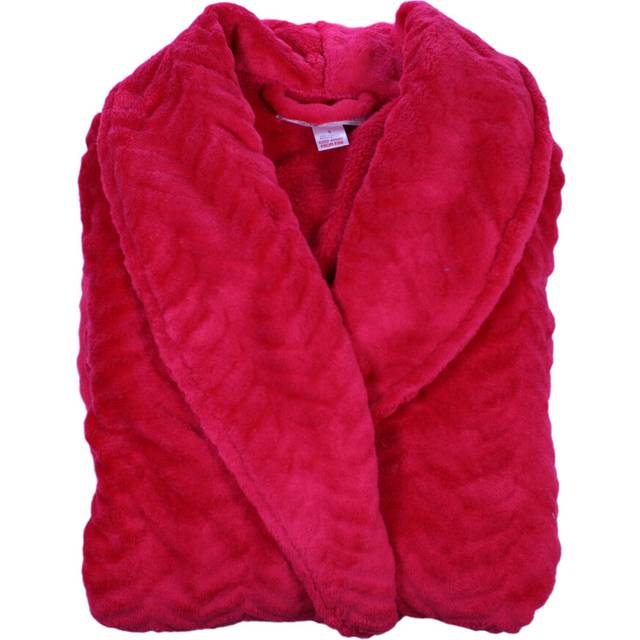 (Raspberry, Small - UK 10/12) Slenderella Ladies Zig Zag Fleece Shawl Collar Long Dressing Gown