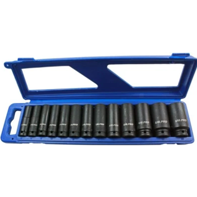 US PRO 13pc 1/2 dr 6pt Deep Impact Sockets Metric 13 - 32mm 1397