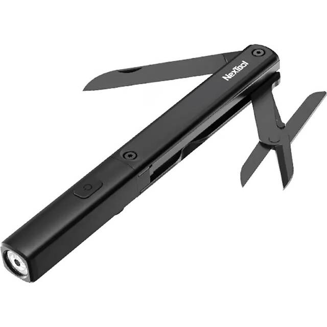 NEXTOOL Multifunctional Pen Tools 3-IN-1 Flashlight Knife Scissors USB Rechargeable IPX4 Waterproof black