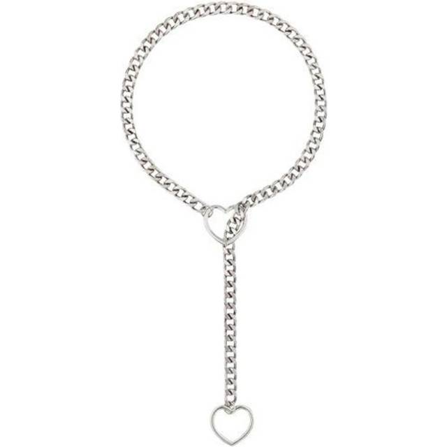 (silver) Women Necklace Heart Shape Hollow Chain Adjustable Hip Stainless Hop Punk Style Club Steel Party Performance Neck