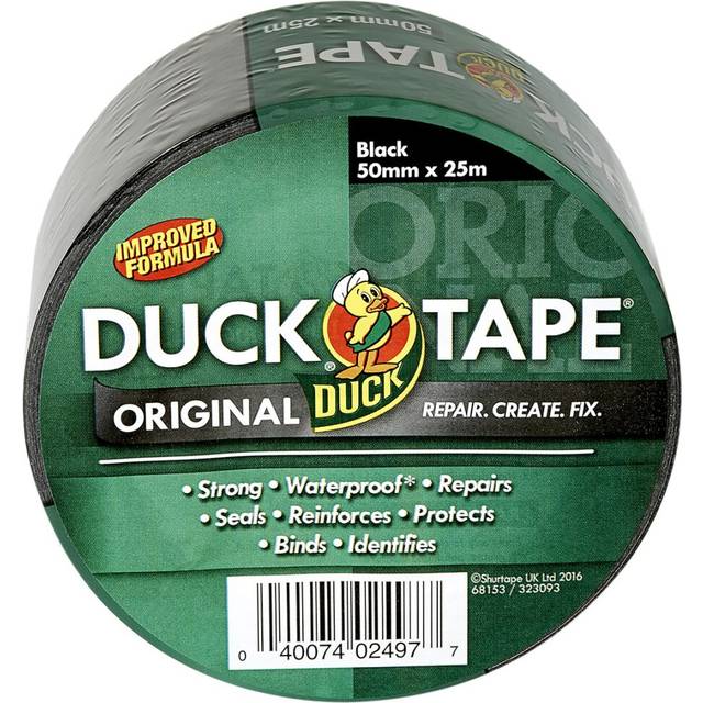 Duck Tape Original Black, 50mm x 25m, Improved Formula High Strength Waterproof Gaffer and Duct Adhesive Cloth Repair Tape