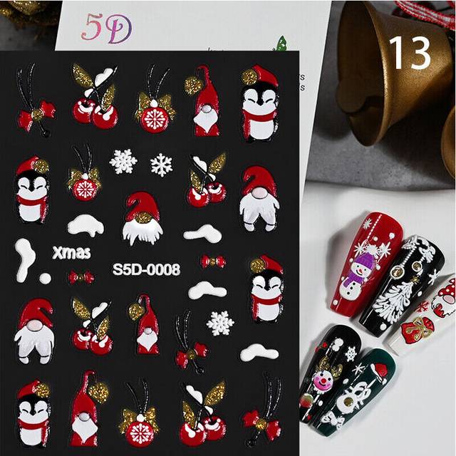 5D Snowflake Embossed Xmas Nail Sticker Christmas Adhesive Sliders Nail Stickers