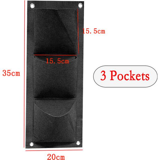(3 Pockets 20x50cm) Wall Hanging Plant Growing Kits Bags Black Pockets Bag Planter Vertical
