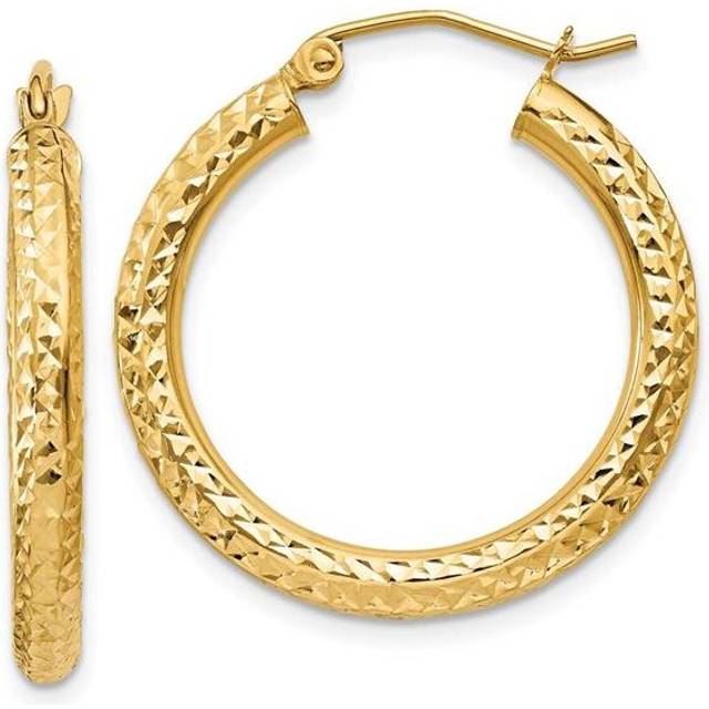 10K Yellow Gold Diamond-Cut 3 mm Round Hoop Earrings