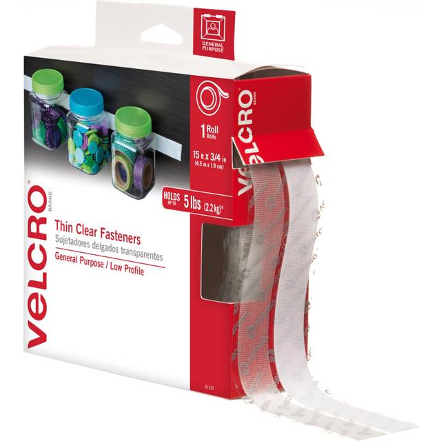 VELCRO Brand Thin Clear Tape | 15 Ft x   | Cut Strips to Length | Home Office or Crafts Fastening Solution | Large Roll  91325
