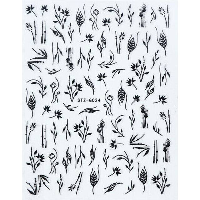 Nail Art 3D Sticker Decals Gold Silver Flower Leaf DIY Manicure Decor Glitter
