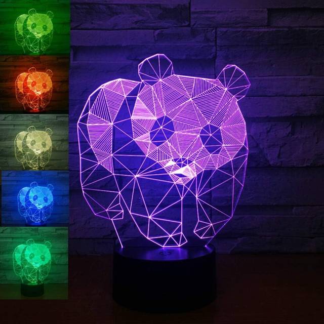3D Panda Night Light Bear Animal Table Lamp Decor Table Desk Optical Illusion Lamps 7 Color Changing Lights LED Table Lamp Xmas Home Love Brithday Chi