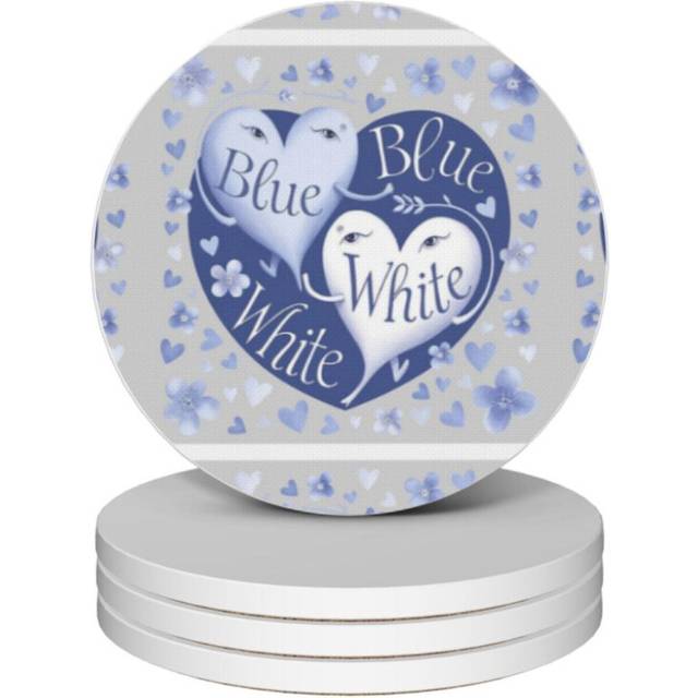 (Blue And White Christmas Stickers Classic=4560) Ceramic Coasters Set of 4 Xmas for Drink Wine Beer Bar with Cork Base Housewarming Birthday Christmas