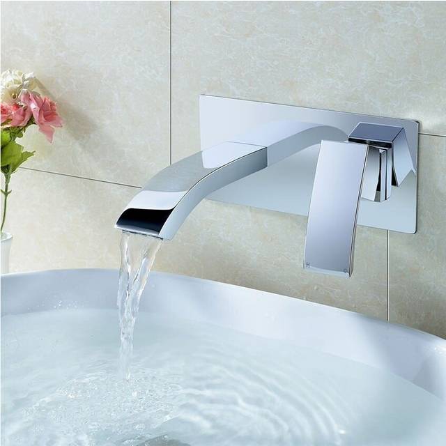 Designer Bathroom Concealed Wall Mounted Waterfall Basin Sink Single Lever Tap