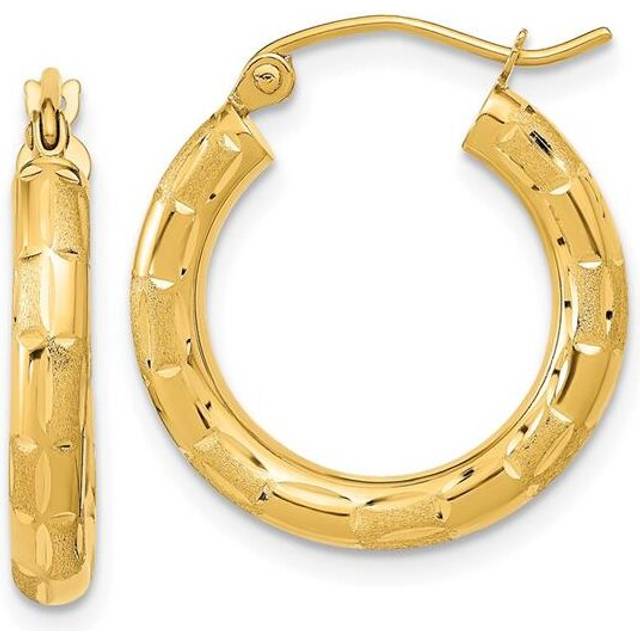 14K Yellow Gold Polished Satin & Diamond-Cut Hoop Earrings