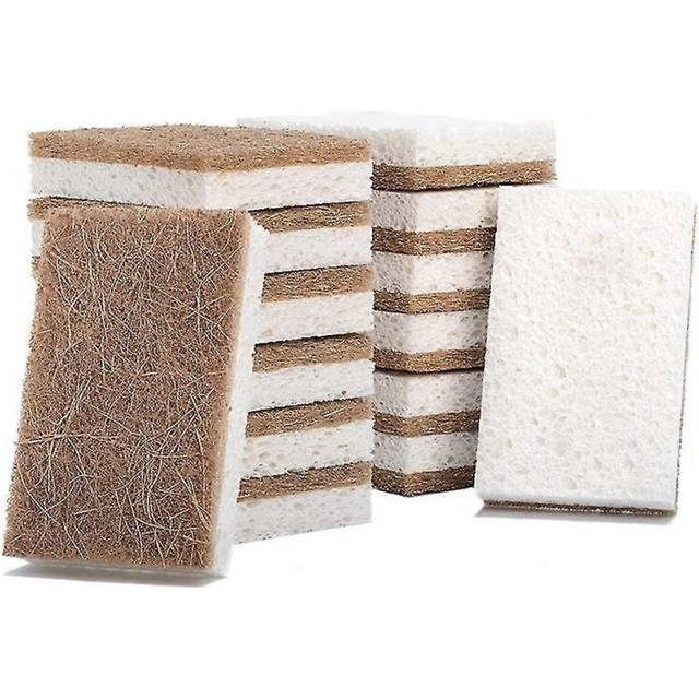 (As show, One size) 16PCS Biodegradable Compostable Cellulose Kitchen Sponges Coconut Scrubber - Eco Friendly Sponge fo