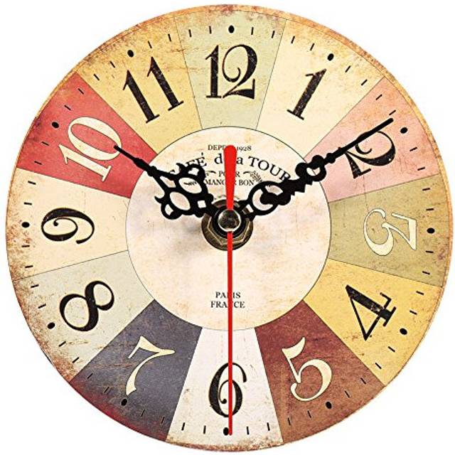 Zerodis Round Digital Wall Clock Wooden Wall Clock Vintage Kitchen Decor European Style Digital Clock (28)