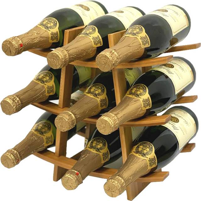 DECOMIL - 9 Bottle Samurai Style Stackable Modular Wine Rack Wine Storage Rack Solid Bamboo Wine Holder Display Shelves  Wobble-Free (9 Bottle Capacit