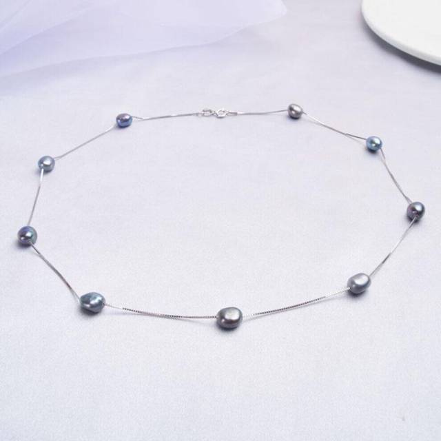 (black, 55cm) Baroque Natural Pearl Necklace For Women With 925 Sterling Silver Chain 6-7mm Freshwater Pearl Fashion Jewelry