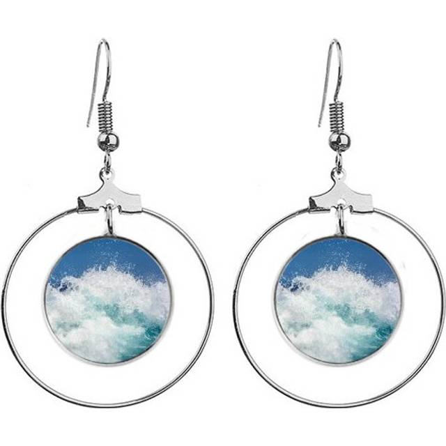 science nature ocean water sea wave picture ears dangle hoop jewelry drop circle