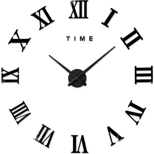 (As show, One size) Modern Diy Large Wall Clock Roman Numerals Big Watch 3d Stickers Clock Wall Watch Home Office Decoration Removable (battery Not In