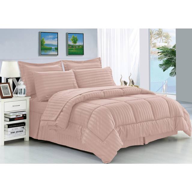Elegant Comfort Silky Soft 8-Piece Dobby Stripe Bed-in-a-Bag Comforter Set  Includes 4pc Smart Sheet Set  Bed Skirt  Comforter  Matching Pillowcases a