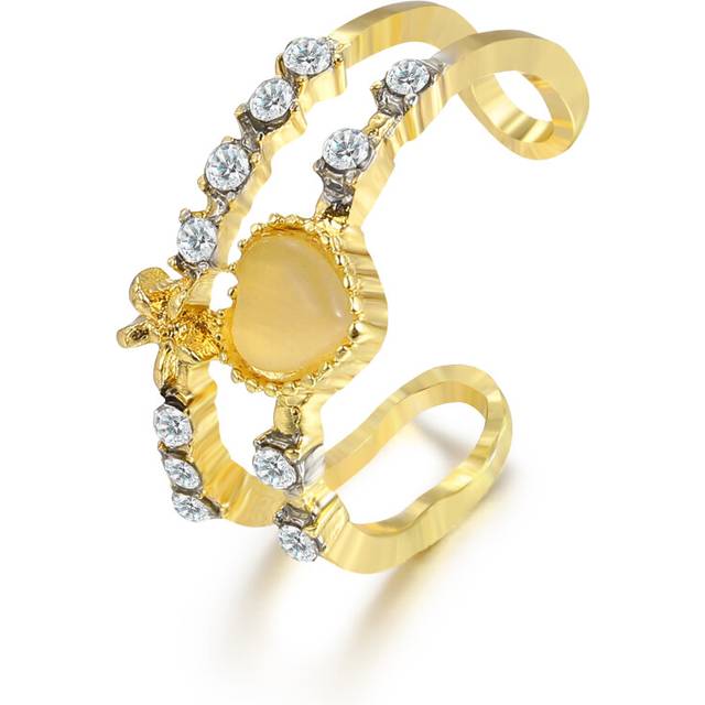 (OV5654301) Retro Gothic Silver Color Heart Metal Ring For Women Girls Vintage Y2k Crystal Open Rings