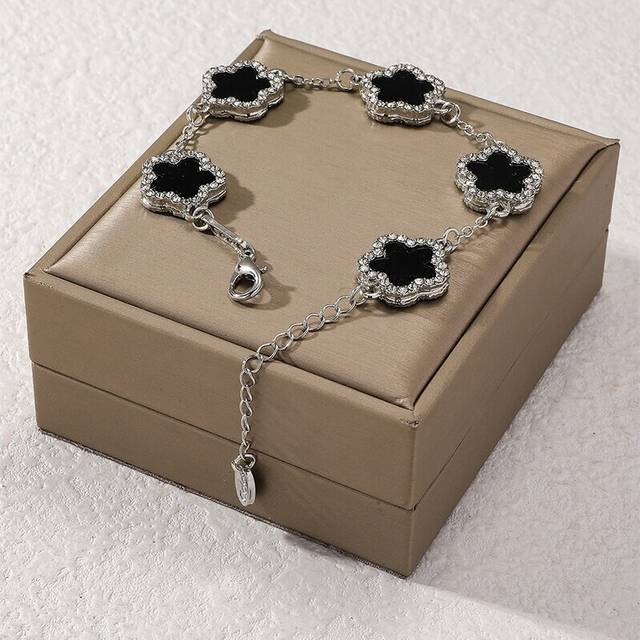 (Silver Color) Flower Shape Bracelet Multi Colored With Shiny Cubic Zircon Adjustable Chain Sweet Style