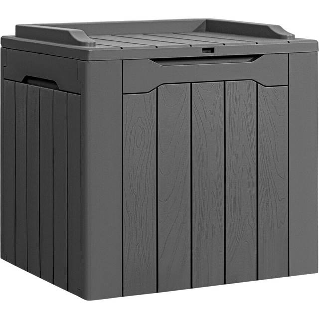 Flamaker Deck Box 31 Gallon Waterproof Resin Storage Box with Lid Indoor Outdoor Storage Bin for Patio Cushions  Pool Accessories Grey