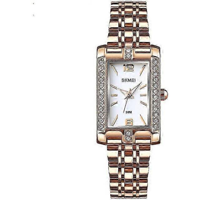 Womens Rectangle Watch With Crystal Decorated Bezel Classic Tank Shape Square Wrist Watch With Clear Dial Looks Graceful