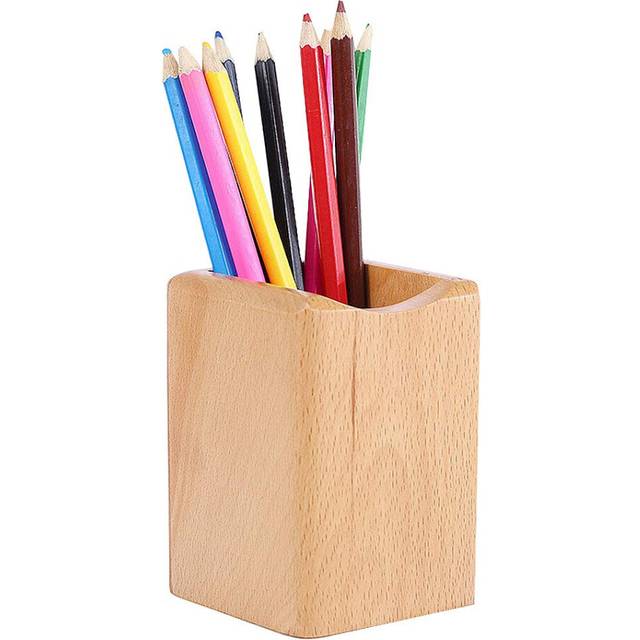 SIPLIV Wooden Pen Holder Natural Wood Storage Box for Pen Collection Desk Supplies Organizer Gift for Desk Office Classroom Home  Beech