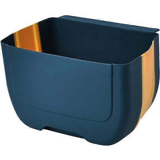 (As show, One size) Small Collapsible Garbage Bin Under Sink, Wall Mounted Folding Waste Bin Blue 3L