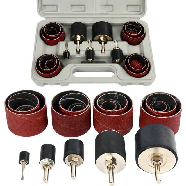 "FreeTec Drum Sander Set, 25 Pc Drill Sanding Kit, 80 & 120 Grit Spindle Sander Sleeves with Rubber Sanding Drums, 1/8"" & 1/4"" Drive Sanding Drill Bit"