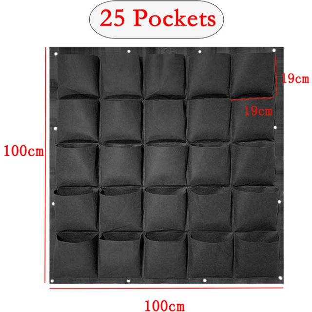(25 Pockets 100x100cm) Wall Hanging Plant Growing Kits Bags Black Pockets Bag Planter Vertical