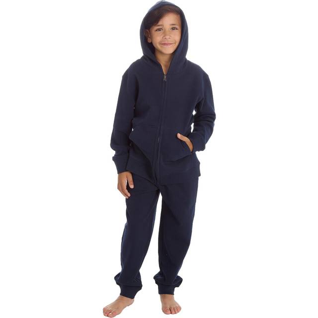 (Navy, 13 Years) Metzuyan Kids Boys Plain Tracksuit Zip Up Hoodie Joggers Cotton Rich Activewear Set Size 7-13 Years