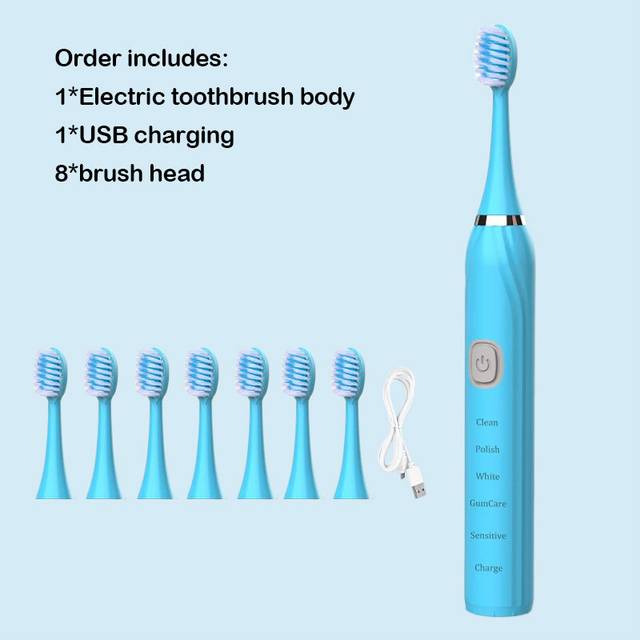 Sonic Electric Toothbrush USB Charger Timer Brush 5 Mode Rechargeable Deep Clean Tooth Brushes Replacement Heads