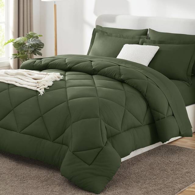 CozyLux Full Comforter Set with Sheets 7 Pieces Bed in a Bag Olive Green All Season Bedding Sets with Comforter  Pillow Shams  Flat Sheet  Fitted Shee