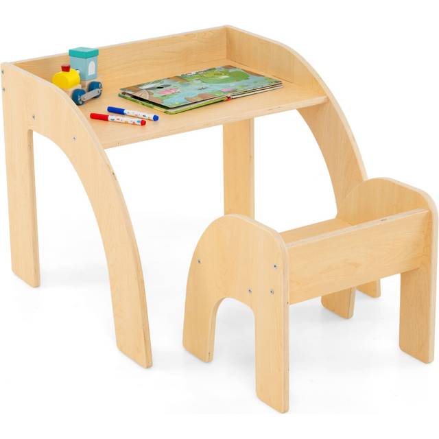 Kids Desk and Chair Set Wooded Toddler Table and Chair Set-Natural