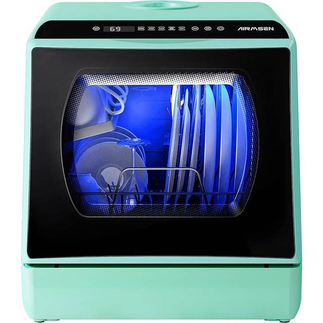 AIRMSEN Mini Table Top Dishwasher, 6 Programs Countertop Dishwasher, 5L Water Tank, 2 Ways Water Supply, Touch Control