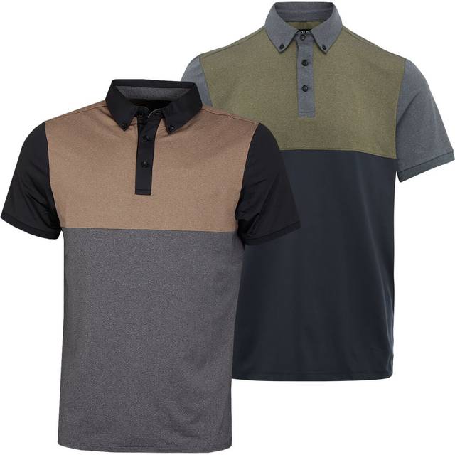 (S, Black/Black) Wolsey Mens Colour Block Quick Drying Lightweight Golf Polo Shirt
