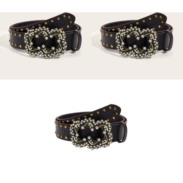 Distinctive Wide Waist Belt With Vintage Alloy Rivet Accents For Female Jeans