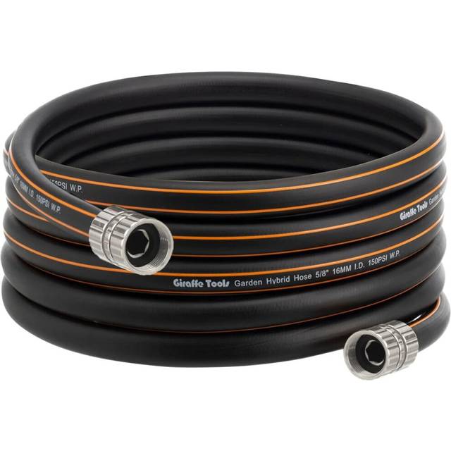 Giraffe Tools Leader Hose 12ft x 5/8  Custom Length  Heavy Duty  No Kink  Flexible  Rubber Garden Hose  Leakproof Water Hosewith Female to Female Fitt