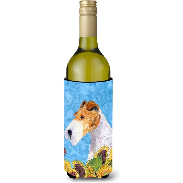 Fox Terrier in Summer Flowers Wine Bottle Beverage Insulator Beverage Insulator Hugger