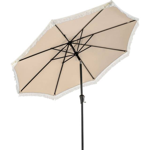 9 FT Patio Umbrella Outdoor Tassel Umbrella with Push Button Tilt Beige