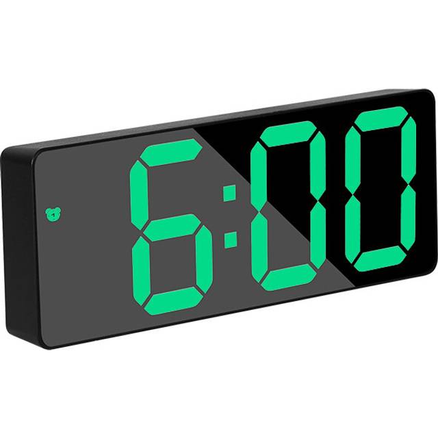 (Green) Digital Alarm Clock Battery Powered Adjustable Temperature Date Brightness Time